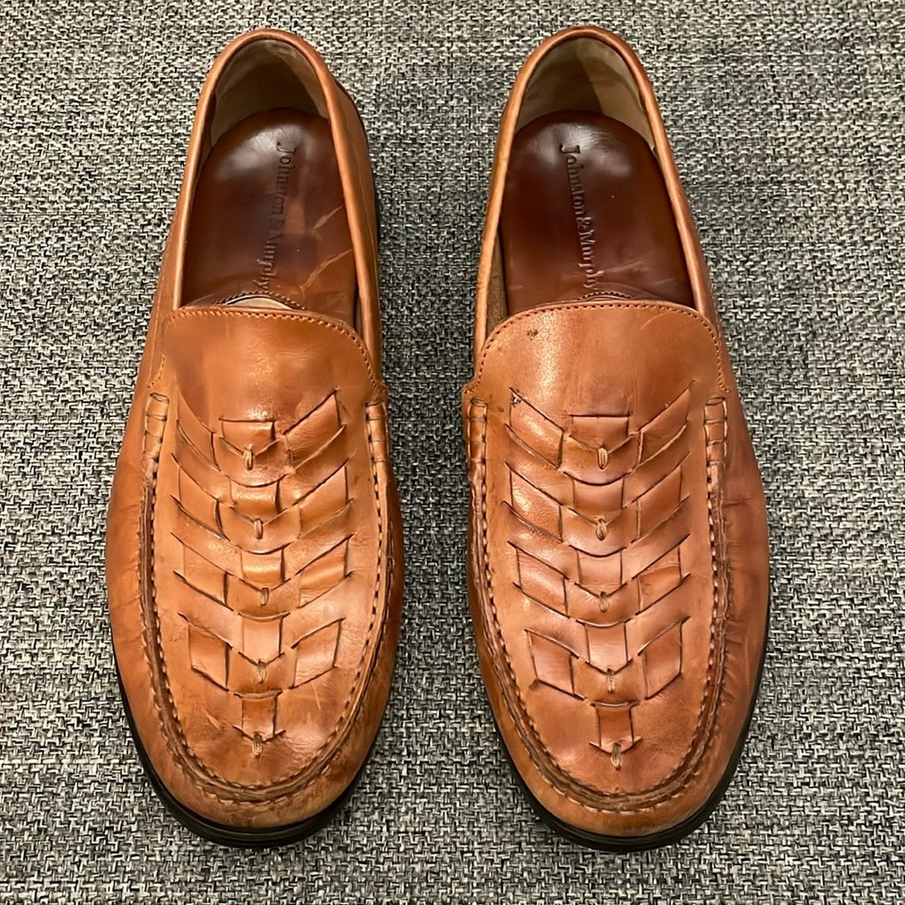 Johnston & Murphy Cresswell Men's Size 9 Weave Woven Brown Leather Loafers NICE